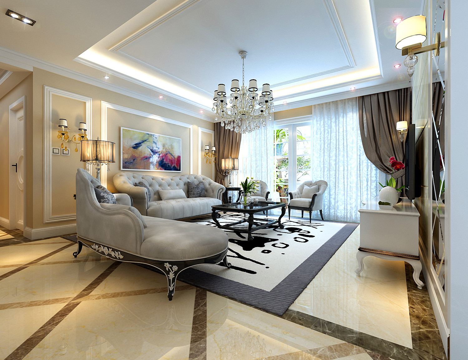 南寧龍光玖譽(yù)湖89平米歐式風(fēng)格案例效果圖