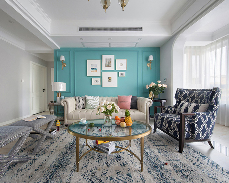 南寧新陽現(xiàn)代城91平米美式風格裝修案例效果圖